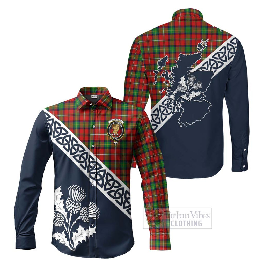 Fullerton Tartan Long Sleeve Button Shirt Featuring Thistle and Scotland Map Men's Shirt S - Tartan Vibes Clothing