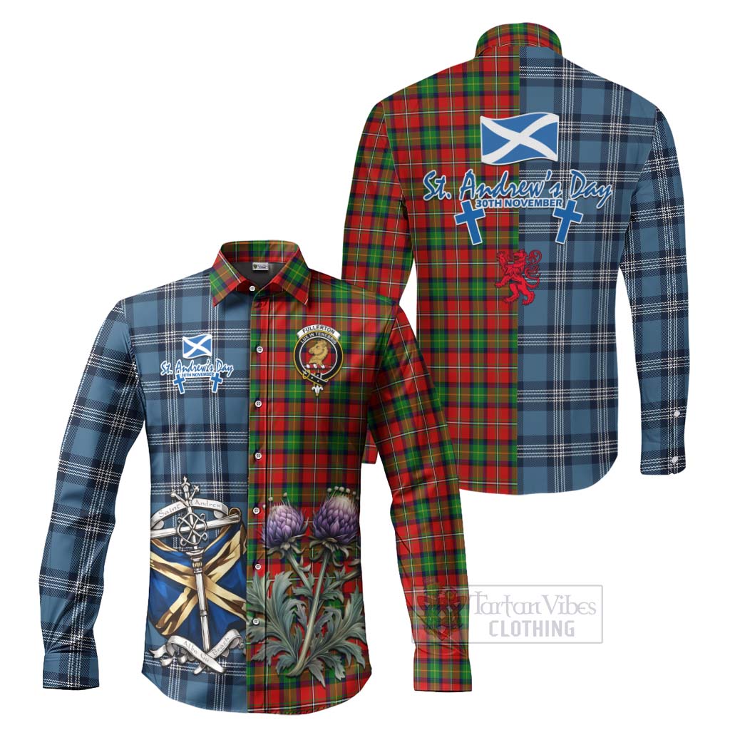 Fullerton Tartan Long Sleeve Button Shirt Happy St. Andrew's Day Half Tartan Style Men's Shirt S - Tartan Vibes Clothing