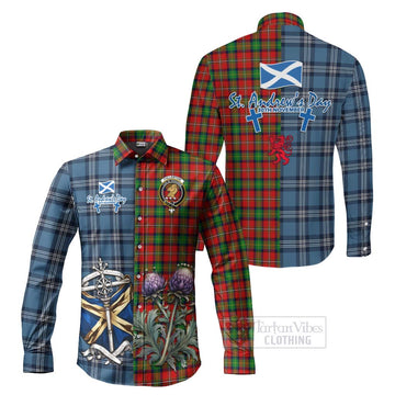 Fullerton Tartan Long Sleeve Button Shirt Happy St. Andrew's Day Half Tartan Style Men's Shirt S - Tartan Vibes Clothing