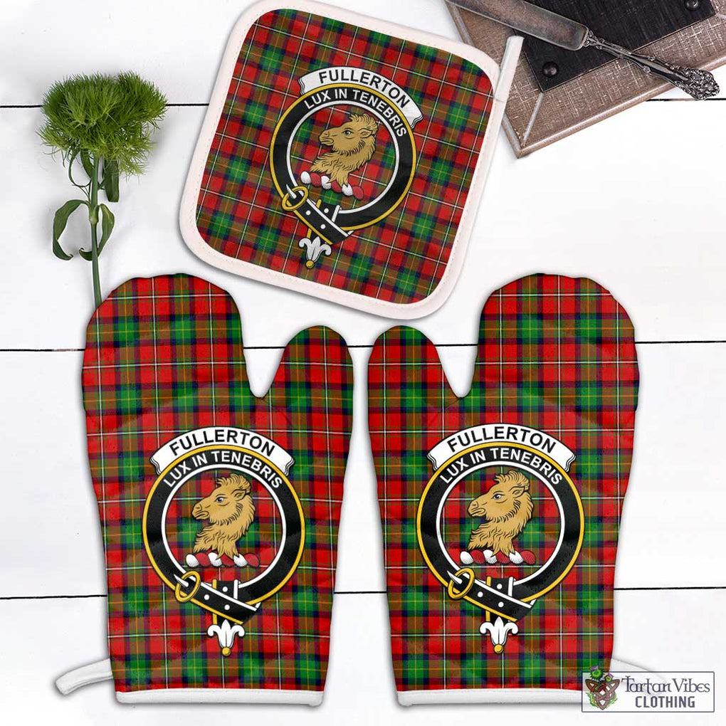 Fullerton Tartan Combo Oven Mitt & Pot-Holder with Family Crest Combo 2 Oven Mitt & 1 Pot-Holder Black - Tartan Vibes Clothing