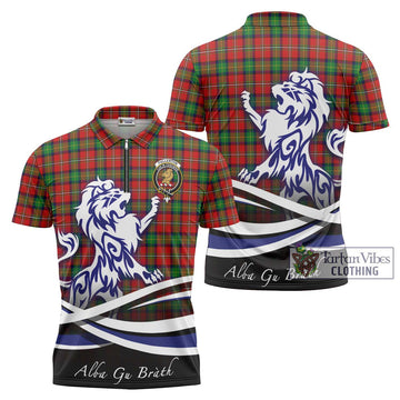 Fullerton Tartan Zipper Polo Shirt with Alba Gu Brath Regal Lion Emblem Unisex - Tartan Vibes Clothing