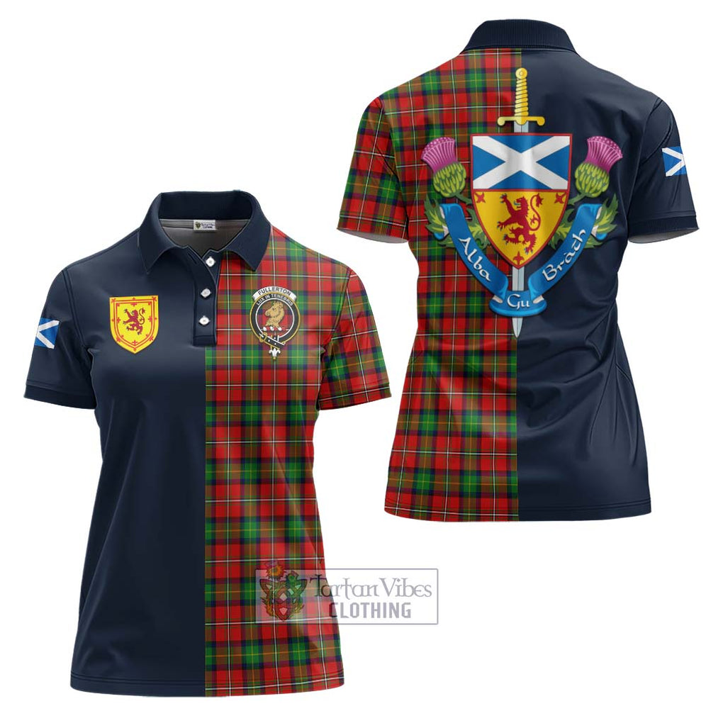 Fullerton Tartan Women's Polo Shirt Alba with Scottish Lion Royal Arm Half Style Women - Tartan Vibes Clothing