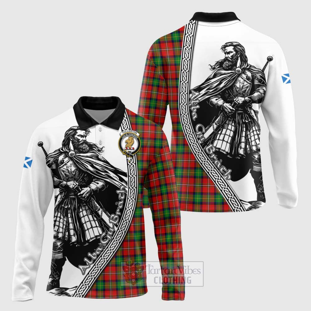 Fullerton Tartan Clan Crest Long Sleeve Polo Shirt with Highlander Warrior Celtic Style Unisex - Tartan Vibes Clothing