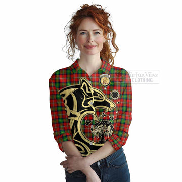 Fullerton Tartan Women's Casual Shirt with Family Crest Celtic Wolf Style Female - Tartan Vibes Clothing