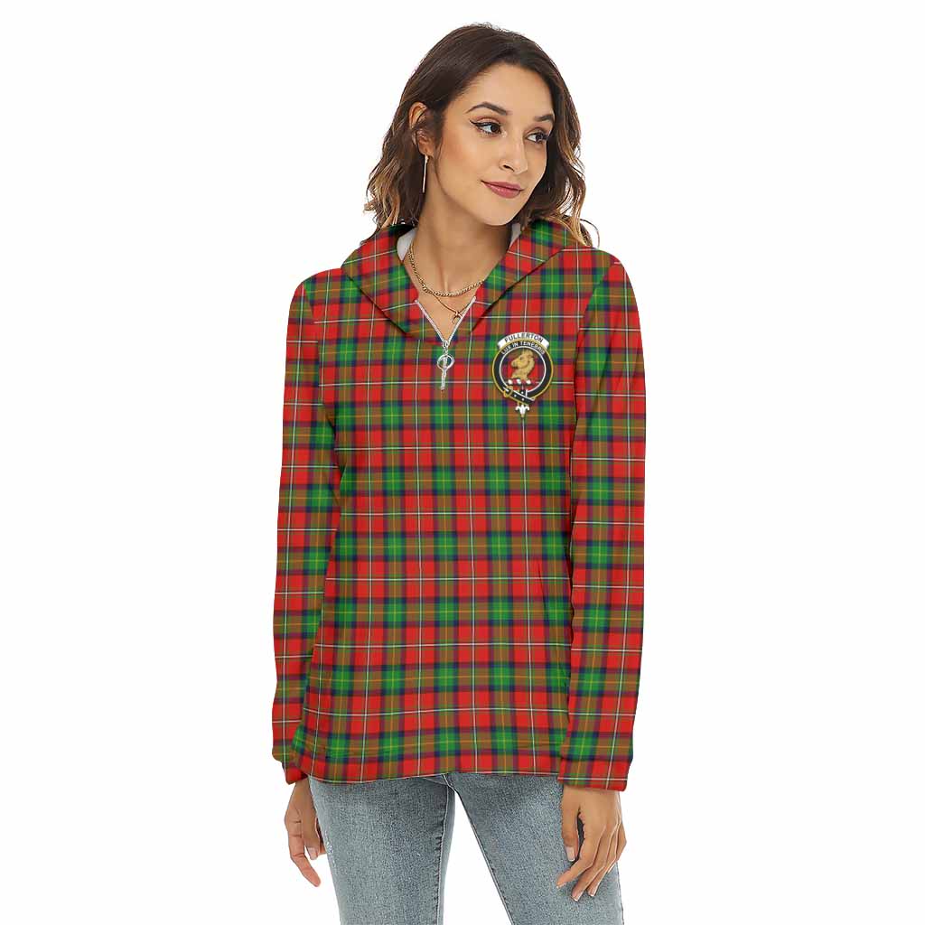 Fullerton Tartan Women's Borg Fleece Hoodie with Half Zip with Family Crest Female - Tartan Vibes Clothing