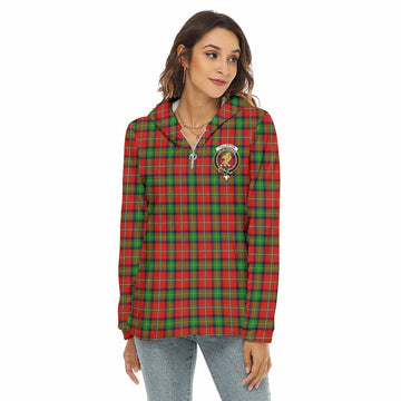 Fullerton Tartan Women's Borg Fleece Hoodie with Half Zip with Family Crest Female - Tartan Vibes Clothing