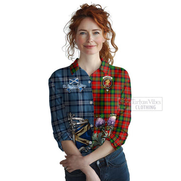 Fullerton Tartan Women's Casual Shirt Happy St. Andrew's Day Half Tartan Style Female - Tartan Vibes Clothing