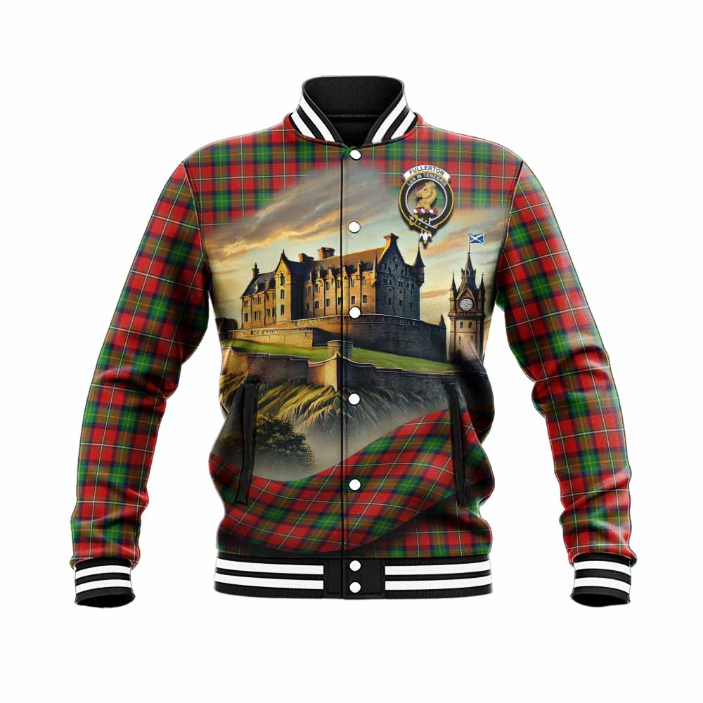 Fullerton Tartan Family Crest Baseball Jacket with Scottish Ancient Castle Style Unisex - Tartan Vibes Clothing