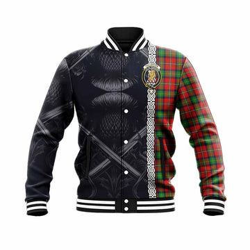 Fullerton Tartan Baseball Jacket with Family Crest Cross Sword Thistle Celtic Vibes Unisex - Tartan Vibes Clothing