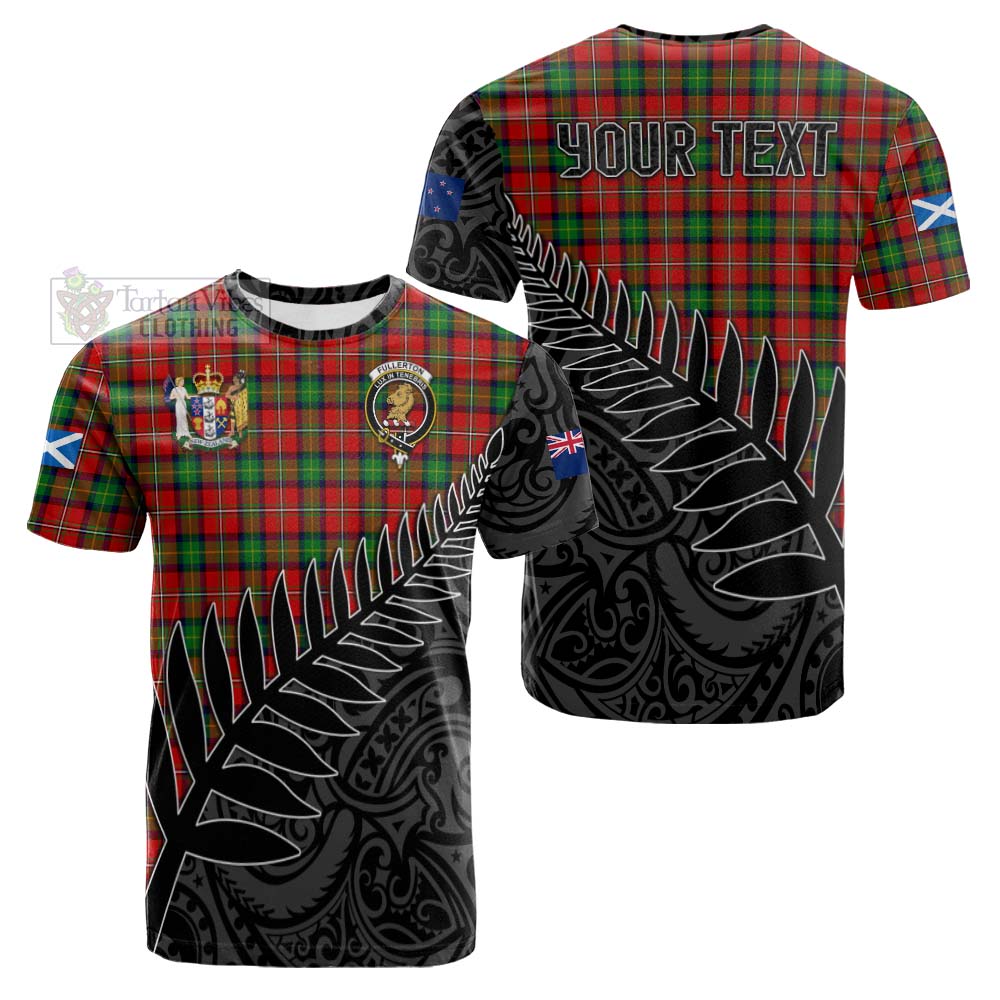 Tartan Vibes Clothing Fullerton Crest Tartan Cotton T-shirt with New Zealand Silver Fern Half Style