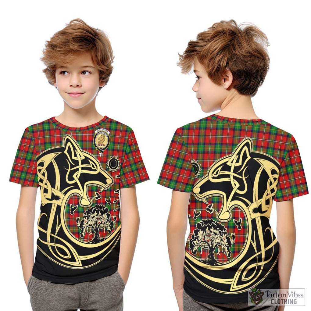 Fullerton Tartan Kid T-Shirt with Family Crest Celtic Wolf Style Youth XL Size14 - Tartan Vibes Clothing