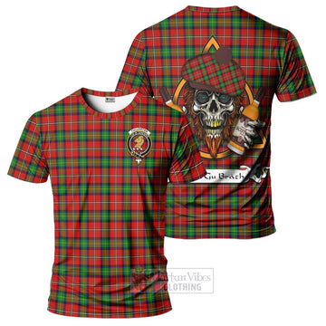Fullerton Tartan T-Shirt with Family Crest and Bearded Skull Holding Bottles of Whiskey Kid's Shirt - Tartan Vibes Clothing