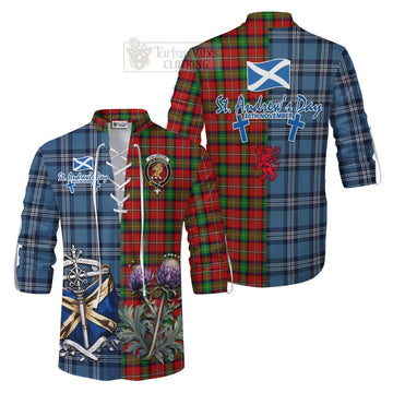Fullerton Tartan Ghillie Kilt Shirt Happy St. Andrew's Day Half Tartan Style Men - Tartan Vibes Clothing