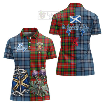 Fullerton Tartan Women's Polo Shirt Happy St. Andrew's Day Half Tartan Style Women - Tartan Vibes Clothing