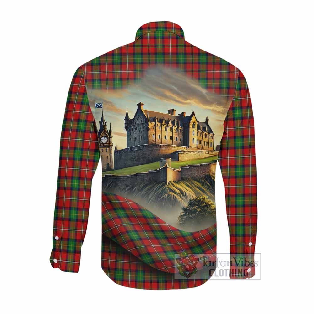 Tartan Vibes Clothing Fullerton Tartan Family Crest Long Sleeve Button Shirt with Scottish Ancient Castle Style