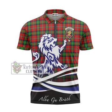 Fullerton Tartan Zipper Polo Shirt with Alba Gu Brath Regal Lion Emblem - Tartan Vibes Clothing