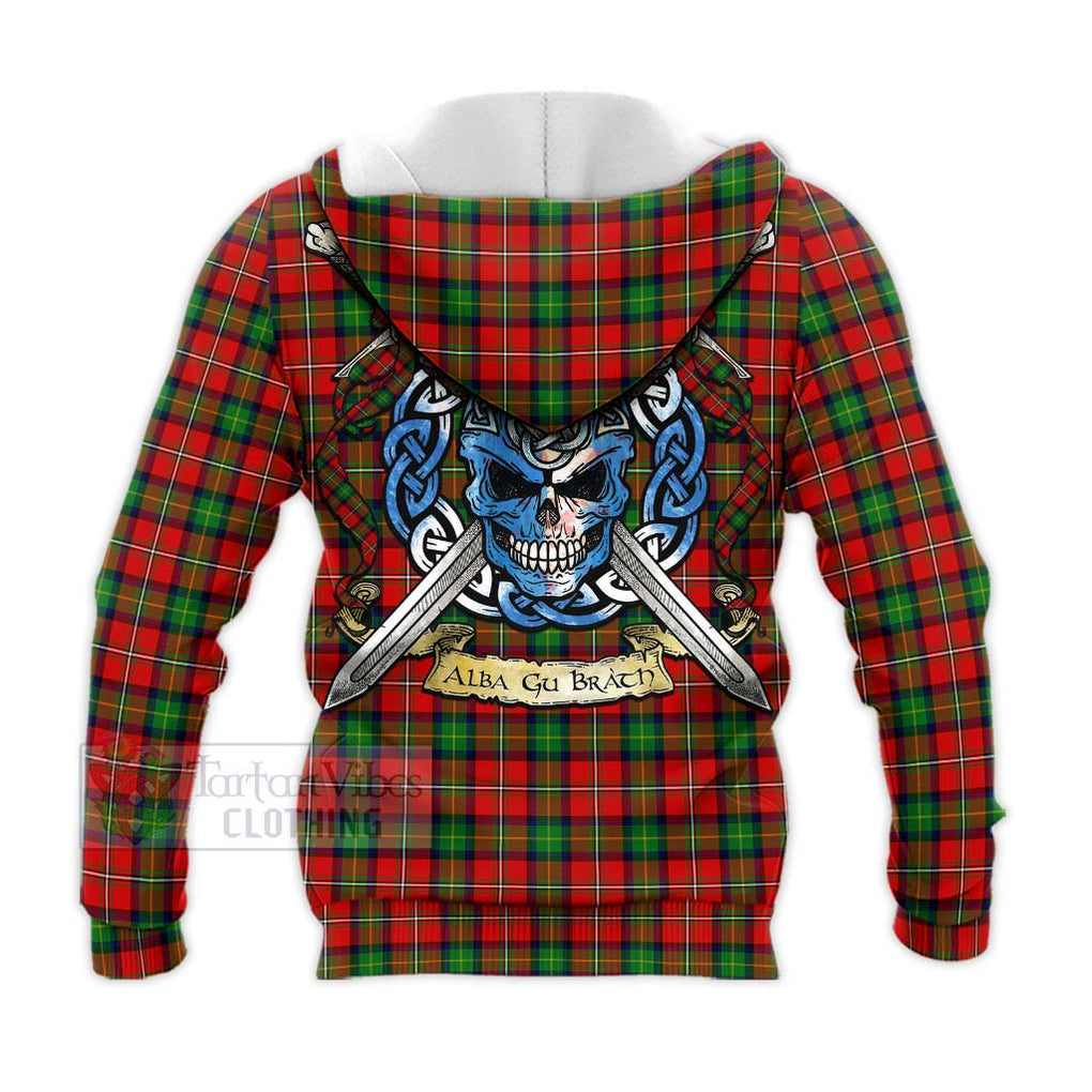 Fullerton Tartan Knitted Hoodie with Family Crest Celtic Skull Style - Tartan Vibes Clothing
