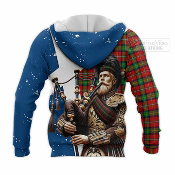Fullerton Tartan Knitted Hoodie with Family Crest Scottish Bagpiper Vibes - Tartan Vibes Clothing