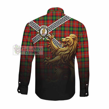 Fullerton Crest Tartan Long Sleeve Button Shirt with Golden Lion Emblem Celtic Style Men's Shirt - Tartan Vibes Clothing