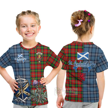 Fullerton Tartan Kid T-Shirt Happy St. Andrew's Day Half Tartan Style - Tartan Vibes Clothing