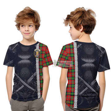Fullerton Tartan Kid T-Shirt with Family Crest Cross Sword Thistle Celtic Vibes - Tartan Vibes Clothing