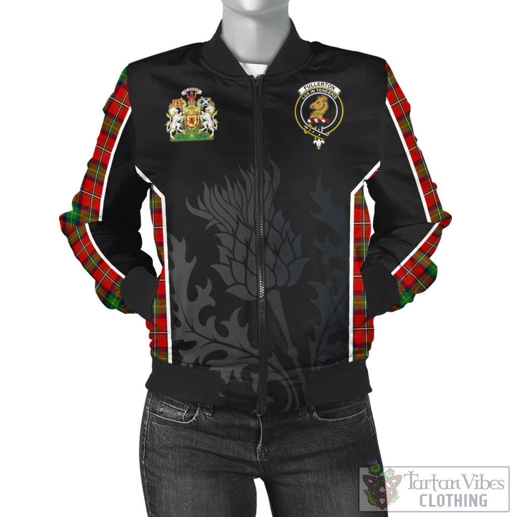 Tartan Vibes Clothing Fullerton Tartan Bomber Jacket with Family Crest and Scottish Thistle Vibes Sport Style