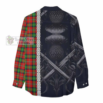 Fullerton Tartan Women's Casual Shirt with Family Crest Cross Sword Thistle Celtic Vibes - Tartan Vibes Clothing