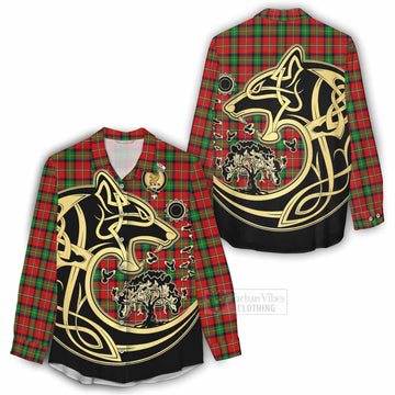 Fullerton Tartan Women's Casual Shirt with Family Crest Celtic Wolf Style - Tartan Vibes Clothing