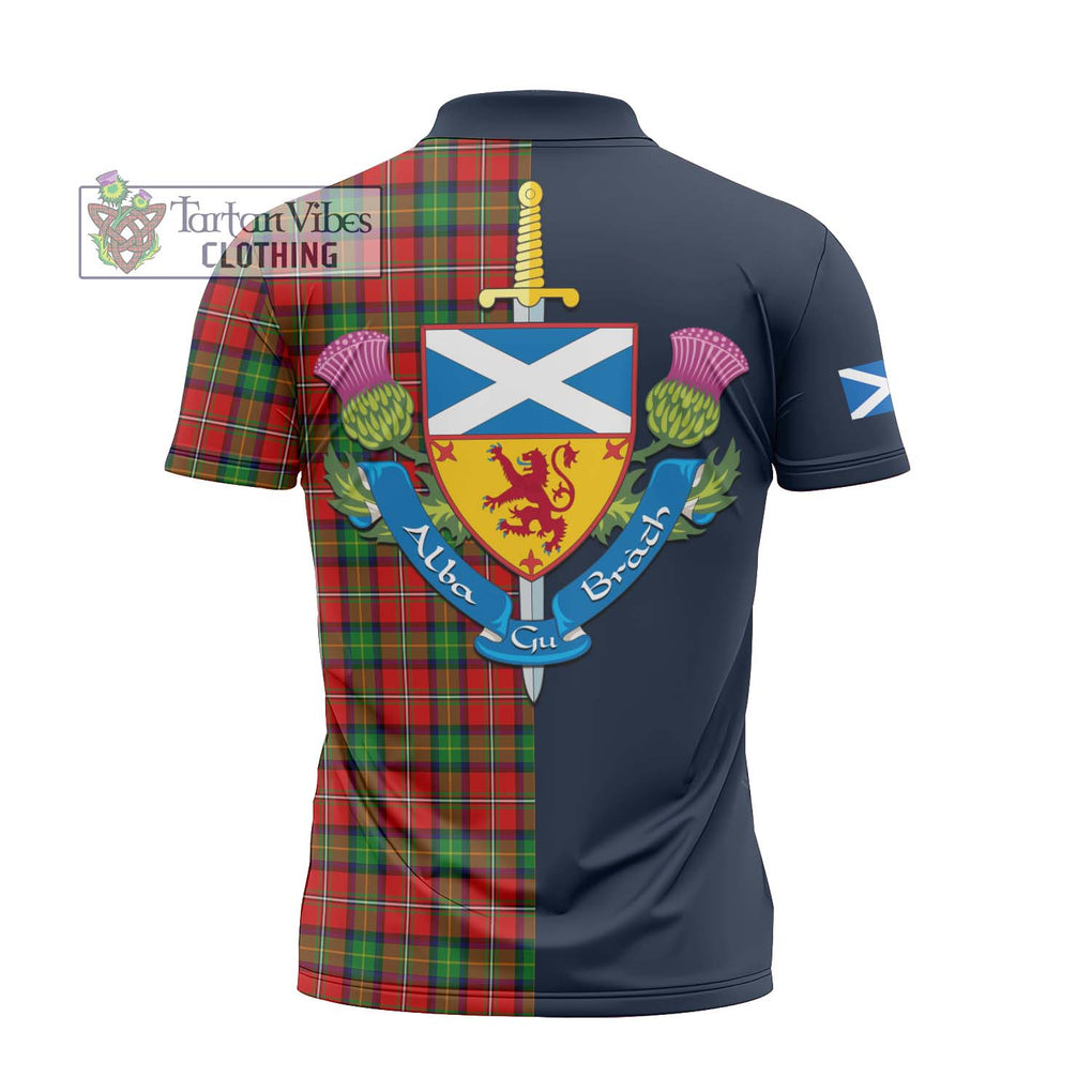 Fullerton Tartan Zipper Polo Shirt Alba with Scottish Lion Royal Arm Half Style - Tartan Vibes Clothing