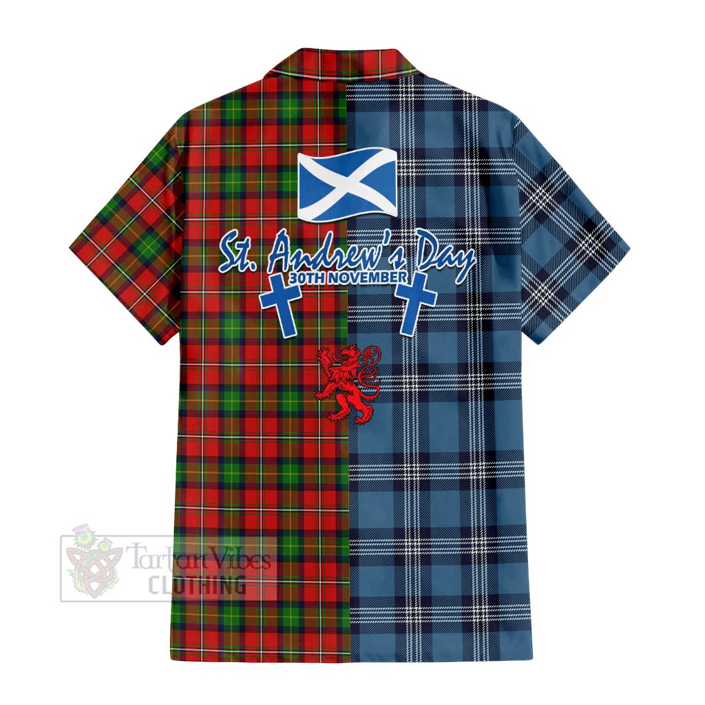 Fullerton Tartan Hawaiian Shirt Happy St. Andrew's Day Half Tartan Style - Tartan Vibes Clothing