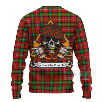 Fullerton Tartan Ugly Sweater with Family Crest and Bearded Skull Holding Bottles of Whiskey - Tartan Vibes Clothing