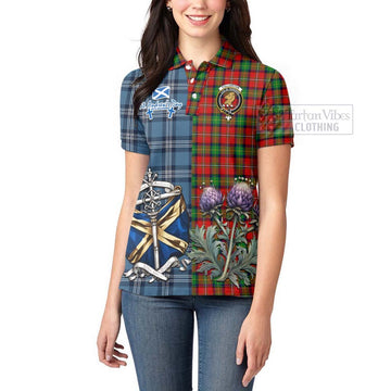 Fullerton Tartan Women's Polo Shirt Happy St. Andrew's Day Half Tartan Style - Tartan Vibes Clothing