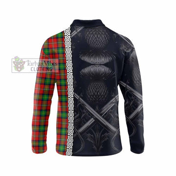 Fullerton Tartan Long Sleeve Polo Shirt with Family Crest Cross Sword Thistle Celtic Vibes - Tartan Vibes Clothing
