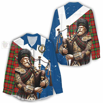 Fullerton Tartan Women's Casual Shirt with Family Crest Scottish Bagpiper Vibes - Tartan Vibes Clothing