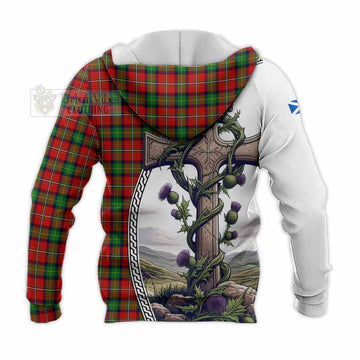 Fullerton Tartan Knitted Hoodie with Family Crest and St. Andrew's Cross Accented by Thistle Vines - Tartan Vibes Clothing