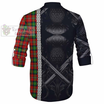Fullerton Tartan Ghillie Kilt Shirt with Family Crest Cross Sword Thistle Celtic Vibes - Tartan Vibes Clothing