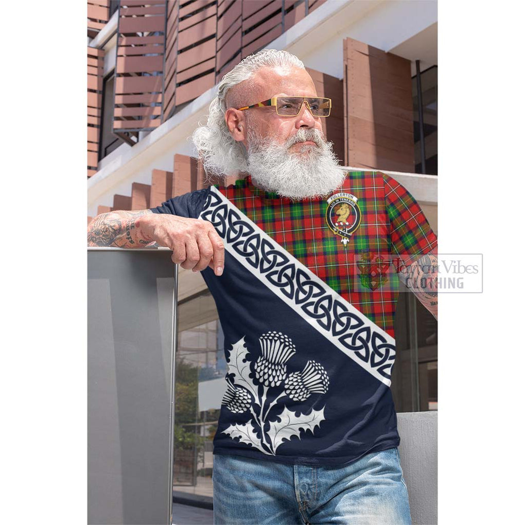 Fullerton Tartan Cotton T-shirt Featuring Thistle and Scotland Map Men's Shirt - Tartan Vibes Clothing