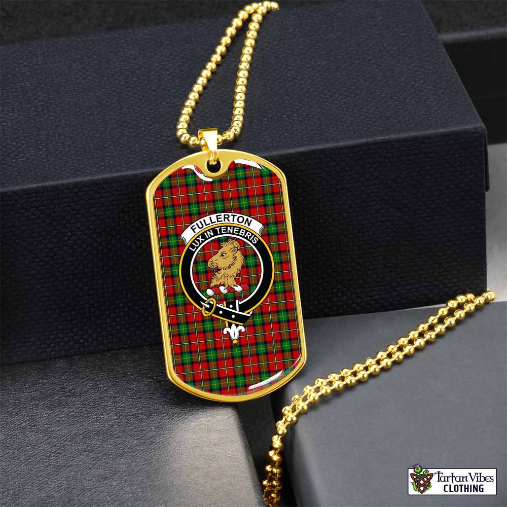 Fullerton Tartan Dog Tag Necklace with Family Crest Gold No - Tartan Vibes Clothing