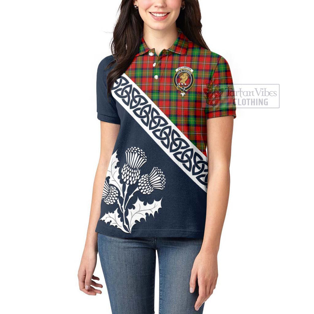 Fullerton Tartan Women's Polo Shirt Featuring Thistle and Scotland Map - Tartanvibesclothing Store