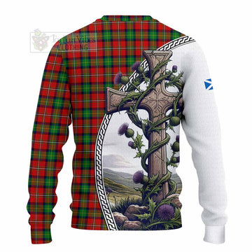 Fullerton Tartan Knitted Sweater with Family Crest and St. Andrew's Cross Accented by Thistle Vines - Tartan Vibes Clothing
