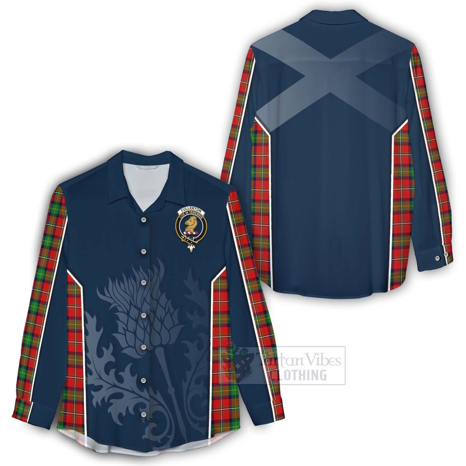 Tartan Vibes Clothing Fullerton Tartan Women's Casual Shirt with Family Crest and Scottish Thistle Vibes Sport Style