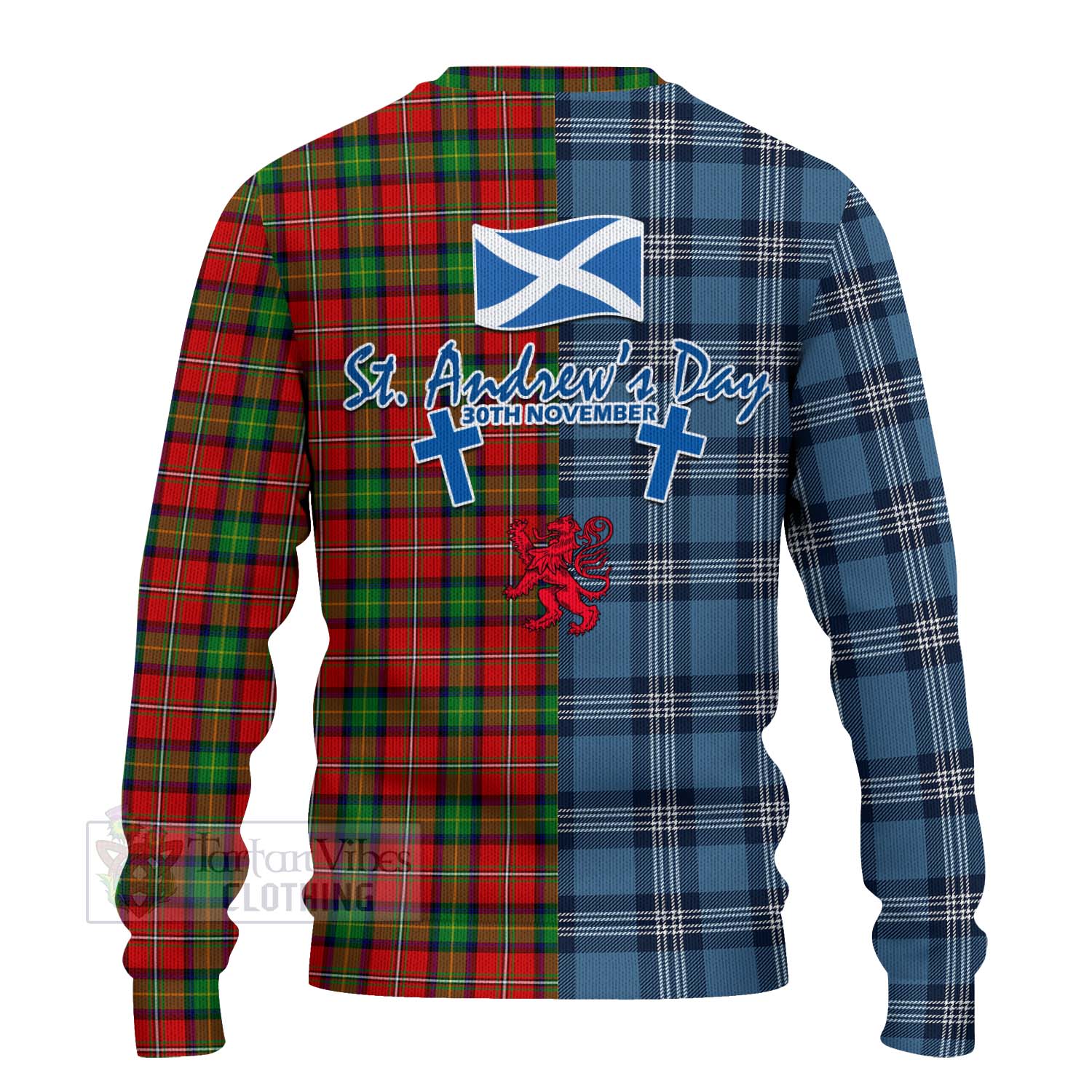 Fullerton Tartan Knitted Sweater Happy St. Andrew's Day Half Tartan Style - Tartan Vibes Clothing