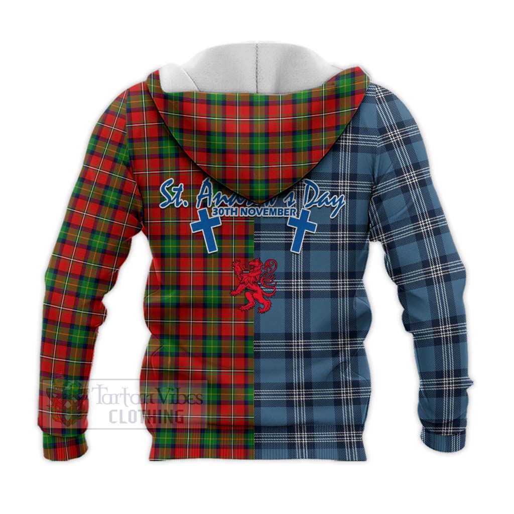 Fullerton Tartan Knitted Hoodie Happy St. Andrew's Day Half Tartan Style - Tartan Vibes Clothing