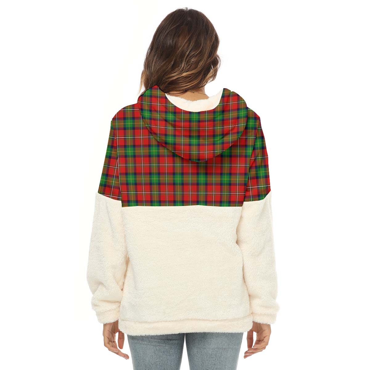 Fullerton Tartan Half Style Women's Borg Fleece Hoodie with Half Zip - Tartan Vibes Clothing