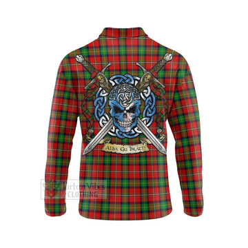 Fullerton Tartan Long Sleeve Polo Shirt with Family Crest Celtic Skull Style - Tartan Vibes Clothing