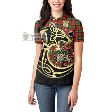 Fullerton Tartan Women's Polo Shirt with Family Crest Celtic Wolf Style - Tartan Vibes Clothing