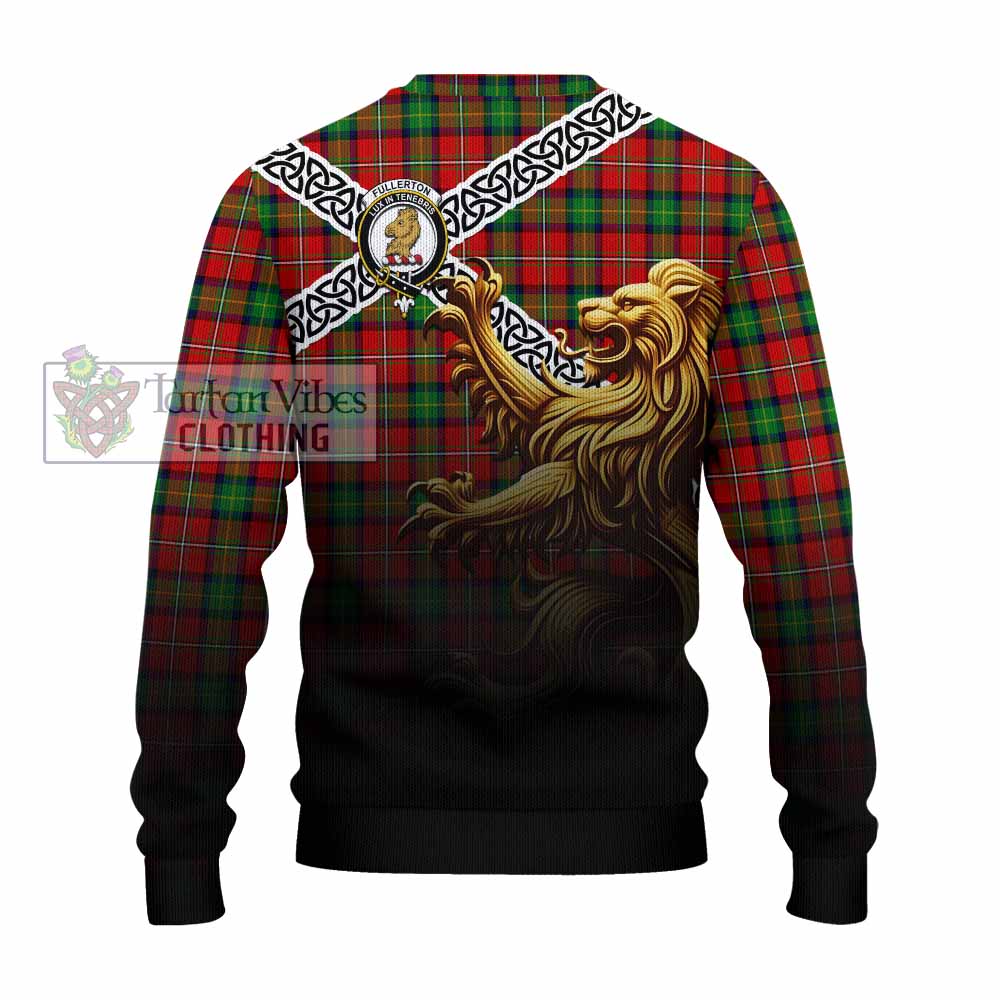Fullerton Crest Tartan Knitted Sweater with Golden Lion Emblem Celtic Style - Tartan Vibes Clothing
