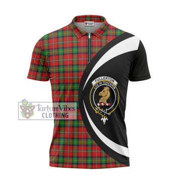 Fullerton Tartan Zipper Polo Shirt with Family Crest Circle Style - Tartan Vibes Clothing