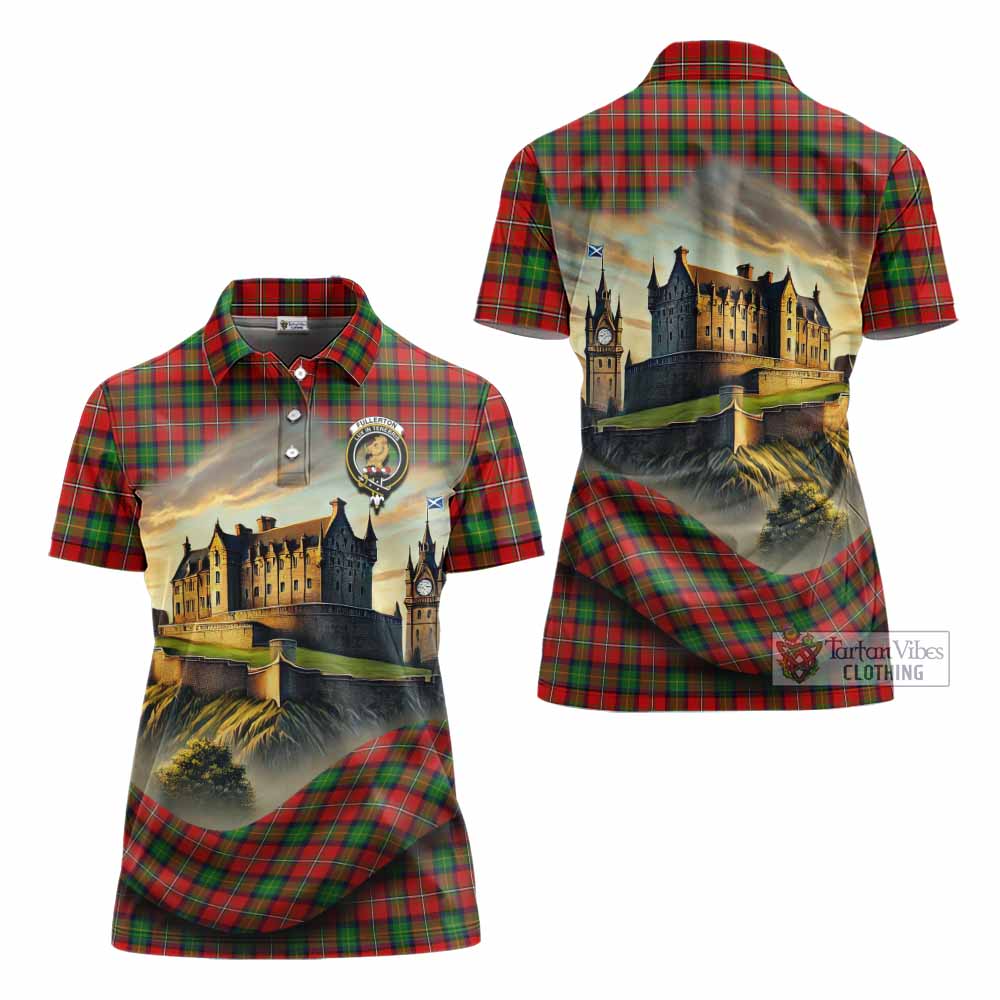 Fullerton Tartan Family Crest Women's Polo Shirt with Scottish Ancient Castle Style - Tartan Vibes Clothing