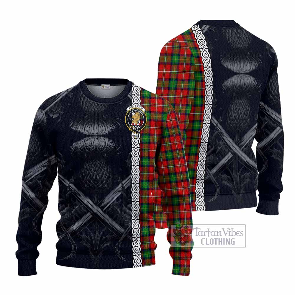 Fullerton Tartan Knitted Sweater with Family Crest Cross Sword Thistle Celtic Vibes - Tartan Vibes Clothing